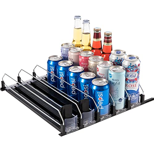 CINPIUK Drink Organizer for Fridge, Soda Can Dispenser for Refrigerator, Beverage Pusher Glide Drinks Dispenser Adjustable Width, Water Bottle Beer Can Stroage Rack for Kitchen, Pantry