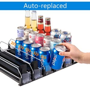 CINPIUK Drink Organizer for Fridge, Soda Can Dispenser for Refrigerator, Beverage Pusher Glide Drinks Dispenser Adjustable Width, Water Bottle Beer Can Stroage Rack for Kitchen, Pantry