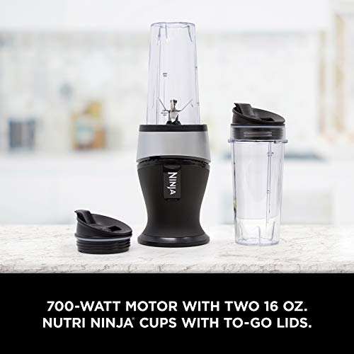 Ninja QB3001SS Ninja Fit Compact Personal Blender, for Shakes, Smoothies, Food Prep, and Frozen Blending, 700-Watt Base and (2) 16-oz. Cups & Spout Lids, Black