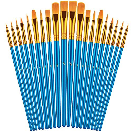 Paint Brushes Set, 20 Pcs Paint Brushes for Acrylic Painting, Oil Watercolor Acrylic Paint Brush, Artist Paintbrushes for Body Face Rock Canvas, Kids Adult Drawing Arts Crafts Supplies, Blue