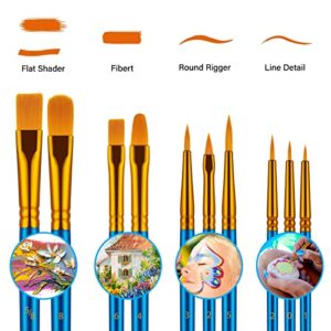 Paint Brushes Set, 20 Pcs Paint Brushes for Acrylic Painting, Oil Watercolor Acrylic Paint Brush, Artist Paintbrushes for Body Face Rock Canvas, Kids Adult Drawing Arts Crafts Supplies, Blue