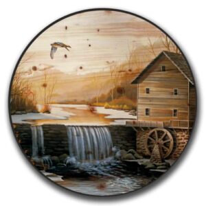 house & homebody co. decorative wood lazy susan, imaged, large 18″ (the old mill)