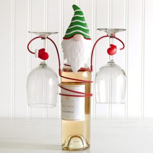 the lakeside collection wine bottle&glass holder-gnome