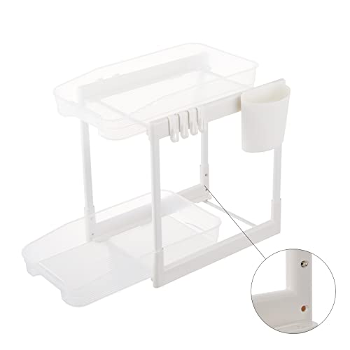 Under Sink Organizers and Storage, Double Sliding Cabinet Organizer Drawer,Pull Out Cabinet Organizer 2 Tier Large Capacity Under Bathroom Storage Rack with 6 Hooks, 1 Hanging Cup, Translucent,1 Pack