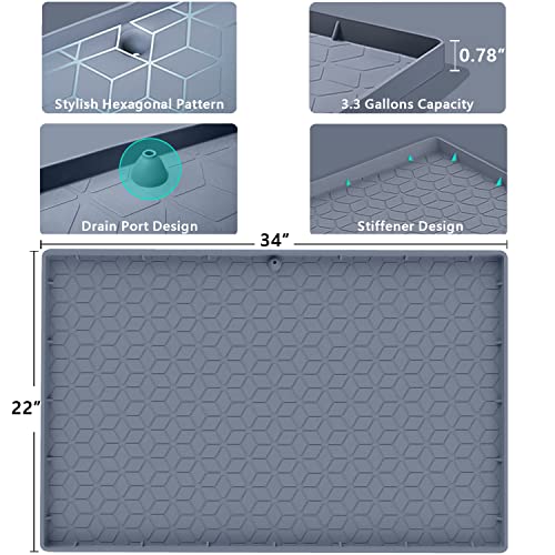 Under Sink Mat Waterproof for Kitchen,Under Sink Liner,34" x 22" Silicone Cabinet Liner with Drain Hole,Kitchen Bathroom Cabinet Mat and Protector for Drips Leaks Spills