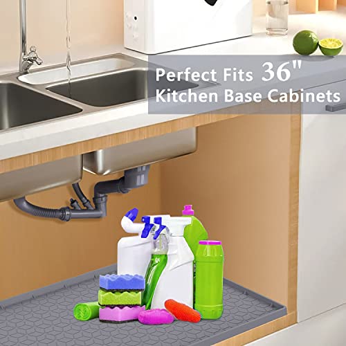 Under Sink Mat Waterproof for Kitchen,Under Sink Liner,34" x 22" Silicone Cabinet Liner with Drain Hole,Kitchen Bathroom Cabinet Mat and Protector for Drips Leaks Spills