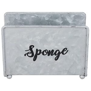 MyGift Rustic Galvanized Silver Metal Dish Sponge Holder for Kitchen Sink with SPONGE Cursive Writing