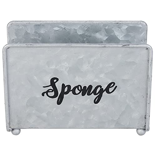 MyGift Rustic Galvanized Silver Metal Dish Sponge Holder for Kitchen Sink with SPONGE Cursive Writing