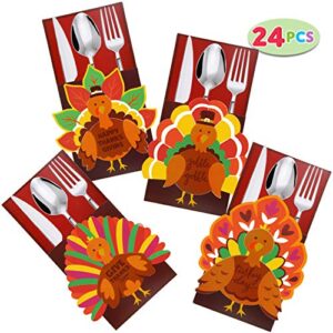 24 thanksgiving turkey cutlery decorative utensil holders for autumn fall party