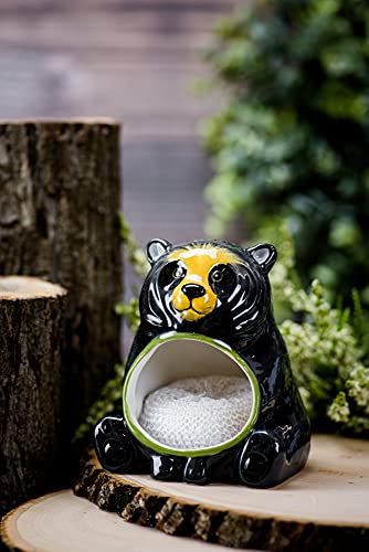 Boston Warehouse Black Bear Earthenware Scrubby Holder