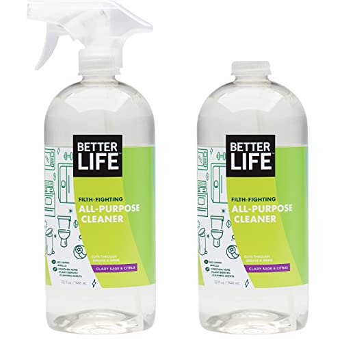 BETTER LIFE All Purpose Cleaner, Multipurpose Home and Kitchen Cleaning Spray for Glass, Countertops, Appliances, Upholstery & More, Multi-surface Spray Cleaner - 32oz (Pack of 2) Clary Sage & Citrus