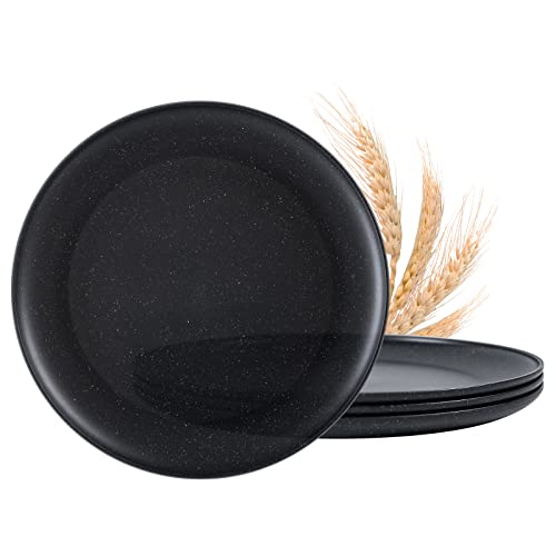 MISS BIG Dinner Plates, 10 inches Plastic Plates Set of 4,Lightweight Wheat Straw Plates, for Children & Adult Unbreakable Dinnerware Plates, No BPAs and No Chemical Dyes, Kids Plates(Black)