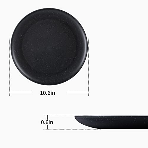 MISS BIG Dinner Plates, 10 inches Plastic Plates Set of 4,Lightweight Wheat Straw Plates, for Children & Adult Unbreakable Dinnerware Plates, No BPAs and No Chemical Dyes, Kids Plates(Black)