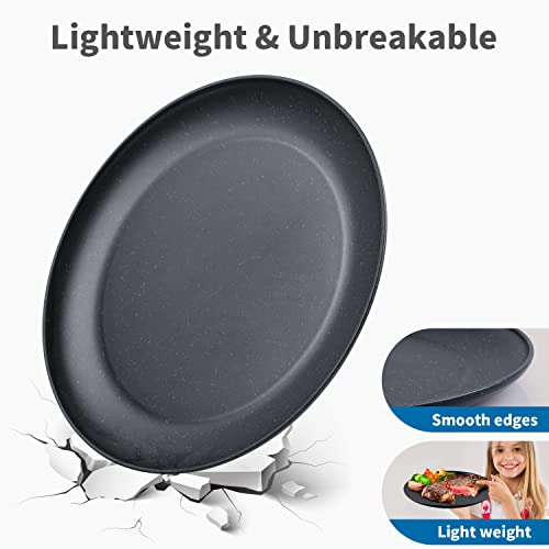 MISS BIG Dinner Plates, 10 inches Plastic Plates Set of 4,Lightweight Wheat Straw Plates, for Children & Adult Unbreakable Dinnerware Plates, No BPAs and No Chemical Dyes, Kids Plates(Black)