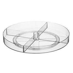 Nate Home by Nate Berkus 18-Inch Divided Turntable Organizer | Large Plastic Lazy Susan, with 4 Compartments for Kitchen Cabinet or Pantry from mDesign - Clear