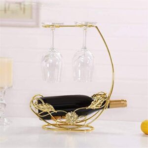 WIONC Tabletop Wine Rack & Stemware Holder Holds 1 Bottle and 4 Glasses Freestanding Countertop Wine Glass Display Rack-golden