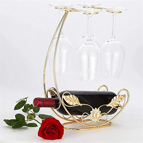 WIONC Tabletop Wine Rack & Stemware Holder Holds 1 Bottle and 4 Glasses Freestanding Countertop Wine Glass Display Rack-golden