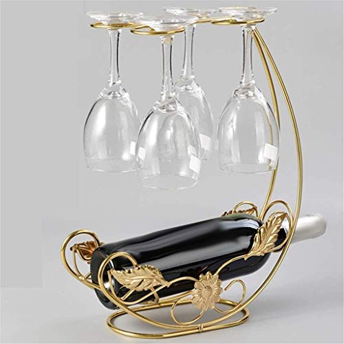 WIONC Tabletop Wine Rack & Stemware Holder Holds 1 Bottle and 4 Glasses Freestanding Countertop Wine Glass Display Rack-golden