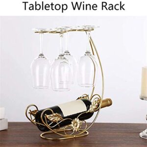 WIONC Tabletop Wine Rack & Stemware Holder Holds 1 Bottle and 4 Glasses Freestanding Countertop Wine Glass Display Rack-golden