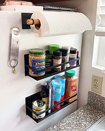 SANNO Magnetic Spice Rack for Refrigerator, Magnetic Paper Towel Holder Strong Magnet Shelf Kitchen Storage Organizer for Side of Fridge,Over Stove,Save Space on Counter