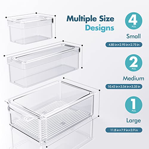 Set Of 7 Fridge Organizer Stackable Refrigerator Organizer Bins with Lids, Fridge Organization and Storage Clear Containers, BPA-Free Plastic Pantry Storage Bins for Fruits, Vegetable, Food, Drinks