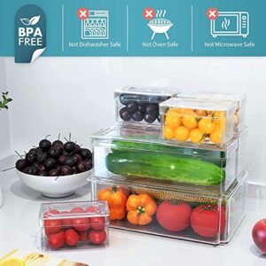 Set Of 7 Fridge Organizer Stackable Refrigerator Organizer Bins with Lids, Fridge Organization and Storage Clear Containers, BPA-Free Plastic Pantry Storage Bins for Fruits, Vegetable, Food, Drinks