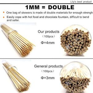 HOPELF 6" Natural Bamboo Skewers for BBQ，Appetiser，Fruit，Cocktail，Kabob，Chocolate Fountain，Grilling，Barbecue，Kitchen，Crafting and Party. Φ=4mm, More Size Choices 8"/10"/12"/14"/16"/30"(100 PCS)