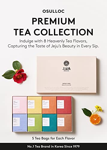 OSULLOC Premium Tea Collection Gift Set, Premium Organic Pure & Blended Tea from Jeju, Tea Bag Series 40 count, 8 flavors x 5 EA