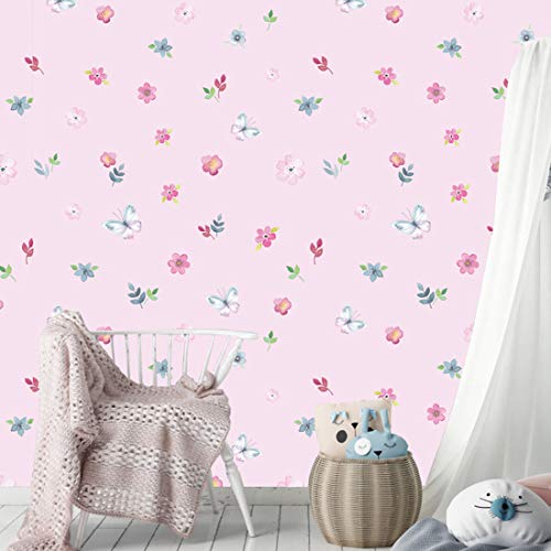 Decorative Pink Floral Butterfly Pattern Contact Paper Self Adhesive Floral Shelf Drawer Liner Cabinets Dresser Furniture Arts and Crafts Vinyl Sticker Wall Paper (17.7x78.7 Inches)