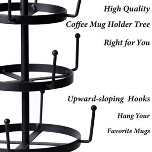 Coffee Cup Tree Coffee Mug Holder Tree Stand 4 Tiers Coffee Cup Stand with 12 Mug Hooks Mug Rack Countertop with Storage Basket Coffee Mug Tree for Counter with Wooden Handle Perfect for Bar Kitchen