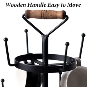 Coffee Cup Tree Coffee Mug Holder Tree Stand 4 Tiers Coffee Cup Stand with 12 Mug Hooks Mug Rack Countertop with Storage Basket Coffee Mug Tree for Counter with Wooden Handle Perfect for Bar Kitchen