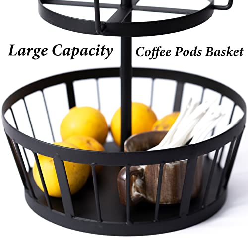 Coffee Cup Tree Coffee Mug Holder Tree Stand 4 Tiers Coffee Cup Stand with 12 Mug Hooks Mug Rack Countertop with Storage Basket Coffee Mug Tree for Counter with Wooden Handle Perfect for Bar Kitchen