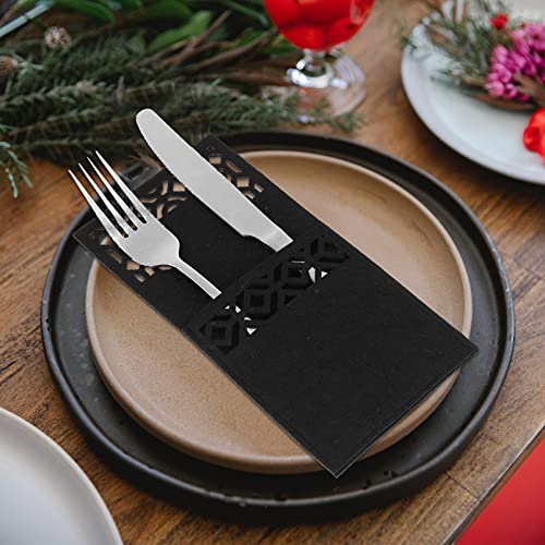 GARNECK 4PCS Black Silverware Holders Christmas Halloween Cutlery Holder Tableware Bag Pouch Silverware Pockets Xmas Holiday Party Favors