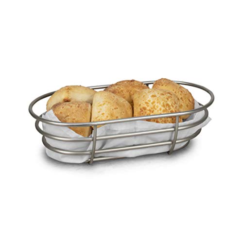 Spectrum Diversified Euro Basket, Classic Kitchen Design for Breads, Roll, Muffin Pastries & Baked Good Storage, Traditional Style Snack & Food Holder for Serving, 7 x 12.5 x 3.5, Satin Nickel