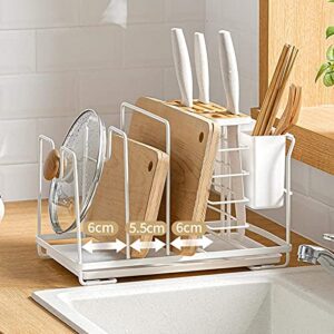 Sifanhao Expandable Pot Rack Organizer Shelf Expandable Cookware Organizer Baking Pan Organizer Kitchen Pot Lid Rack Organizer (White)