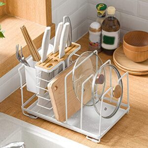 Sifanhao Expandable Pot Rack Organizer Shelf Expandable Cookware Organizer Baking Pan Organizer Kitchen Pot Lid Rack Organizer (White)