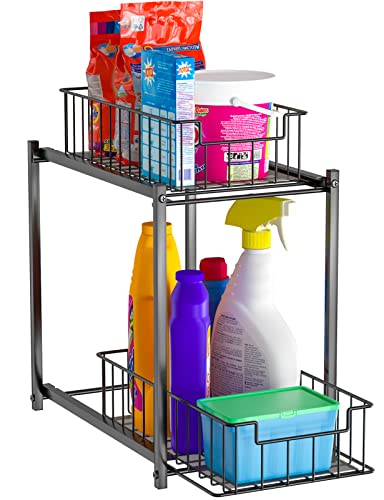 MaraFansie Under Sink Organizers and Storage Pull Out Organizer Kitchen Cabinet Rack with Sliding Drawers, Black