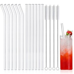 netany 12-pack reusable glass straws, clear glass drinking straw, 10”x10 mm, set of 6 straight and 6 bent with 4 cleaning brushes – perfect for smoothies, milkshakes, tea, juice – dishwasher safe
