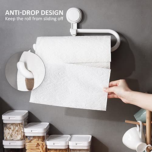 Suction Paper Towel Holder Under Cabinet, Wall Mount for Kithcen Paper Roll, No Drilling Towels Bulks, Removable & Reusable Towel Rack Multi-Used Plastic Paper Towel Holder