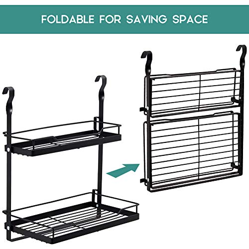 EZOWare Kitchen Wall Mount Utensil Holder Organizer Set, 23.6" Hanging Rail Rod, 2 Tier Foldable Spice Rack and 5 S Hooks for Hanging Spices, Condiments Pots, Pans, Lids, Utensils - Black