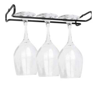 MILEE Wine Glass Rack Under Cabinet Stemware Wine Glass Holder Glasses Storage Hanger Metal Organizer for Bar Kitchen Black 1 Rows