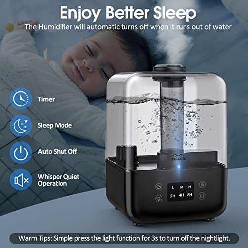 Humidifiers for Bedroom, Ultrasonic 5L Top Fill Humidifiers for Large Room Baby Home with 360° Rotation Nozzle, 3 Mist Levels, Auto Shut-Off, Timer, Essential Oil Diffuser, 30H Work Time, Quiet