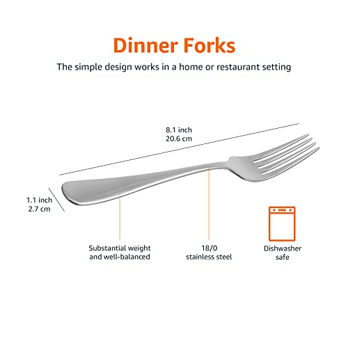 Amazon Basics Stainless Steel Dinner Forks with Round Edge, Pack of 12