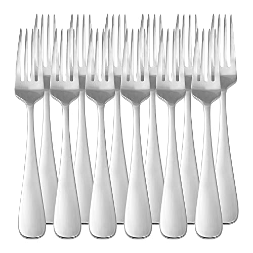 Amazon Basics Stainless Steel Dinner Forks with Round Edge, Pack of 12