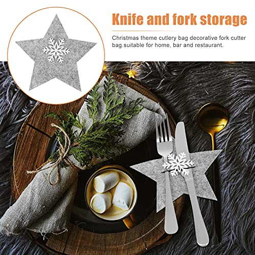 8PCS Xmas Five- Pointed Star Cutter Fork Bag Christmas Tableware Cover Decor Decor for Celebration Party