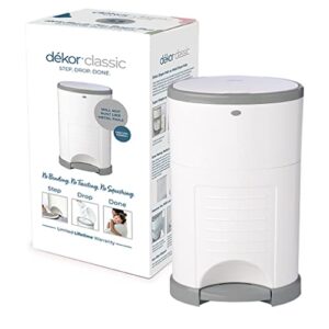 dekor classic hands-free diaper pail | white | easiest to use | just step – drop – done | doesn’t absorb odors | 20 second bag change | most economical refill system