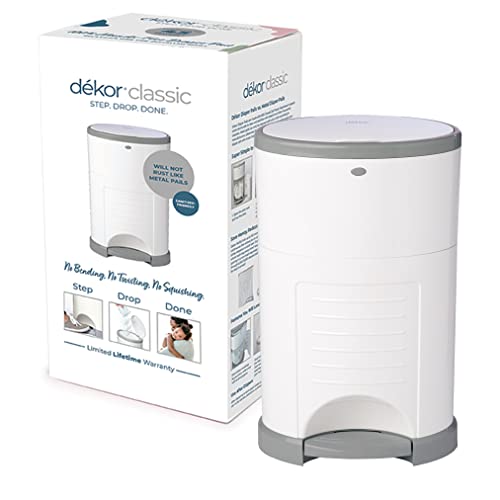 Dekor Classic Hands-Free Diaper Pail | White | Easiest to Use | Just Step – Drop – Done | Doesn’t Absorb Odors | 20 Second Bag Change | Most Economical Refill System