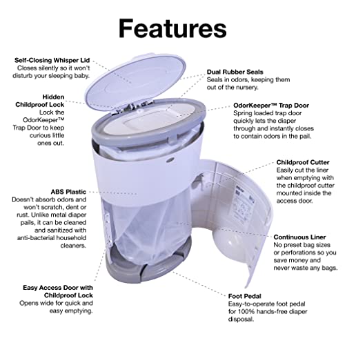 Dekor Classic Hands-Free Diaper Pail | White | Easiest to Use | Just Step – Drop – Done | Doesn’t Absorb Odors | 20 Second Bag Change | Most Economical Refill System