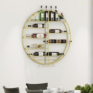 HEONITURE 12 Bottle Wall Mounted Wine Bottle Rack in Gold, Bar Liquor Shelves Shelf with Glass Holder, Hanging Display Rack for Home Bar Dining Room Kitchen(35.5''), Gold,white,red