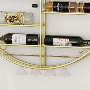 HEONITURE 12 Bottle Wall Mounted Wine Bottle Rack in Gold, Bar Liquor Shelves Shelf with Glass Holder, Hanging Display Rack for Home Bar Dining Room Kitchen(35.5''), Gold,white,red